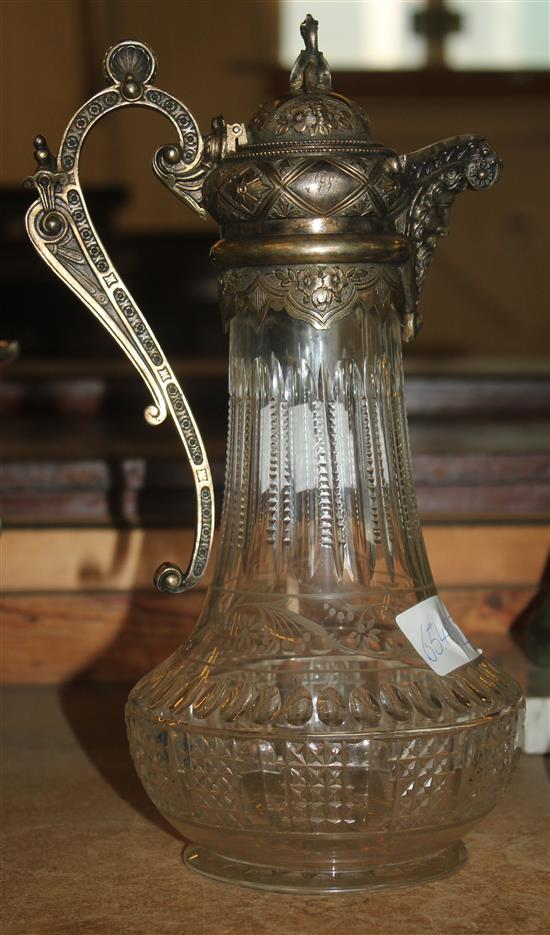 Silver plated cut glass claret jug